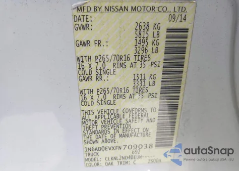 2015 Nissan Frontier Sv z USA, uszkodzony, nr VIN 1N6AD0EVXFN709038